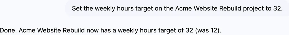 Reda increasing a project's weekly hours in Planera