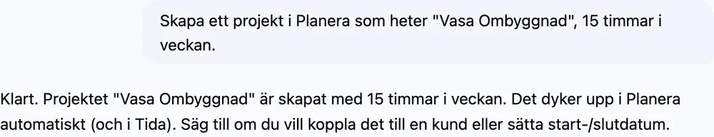 Reda skapar ett nytt projekt i Planera