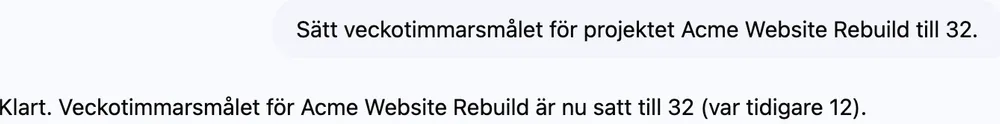 Reda höjer ett projekts veckotimmar i Planera