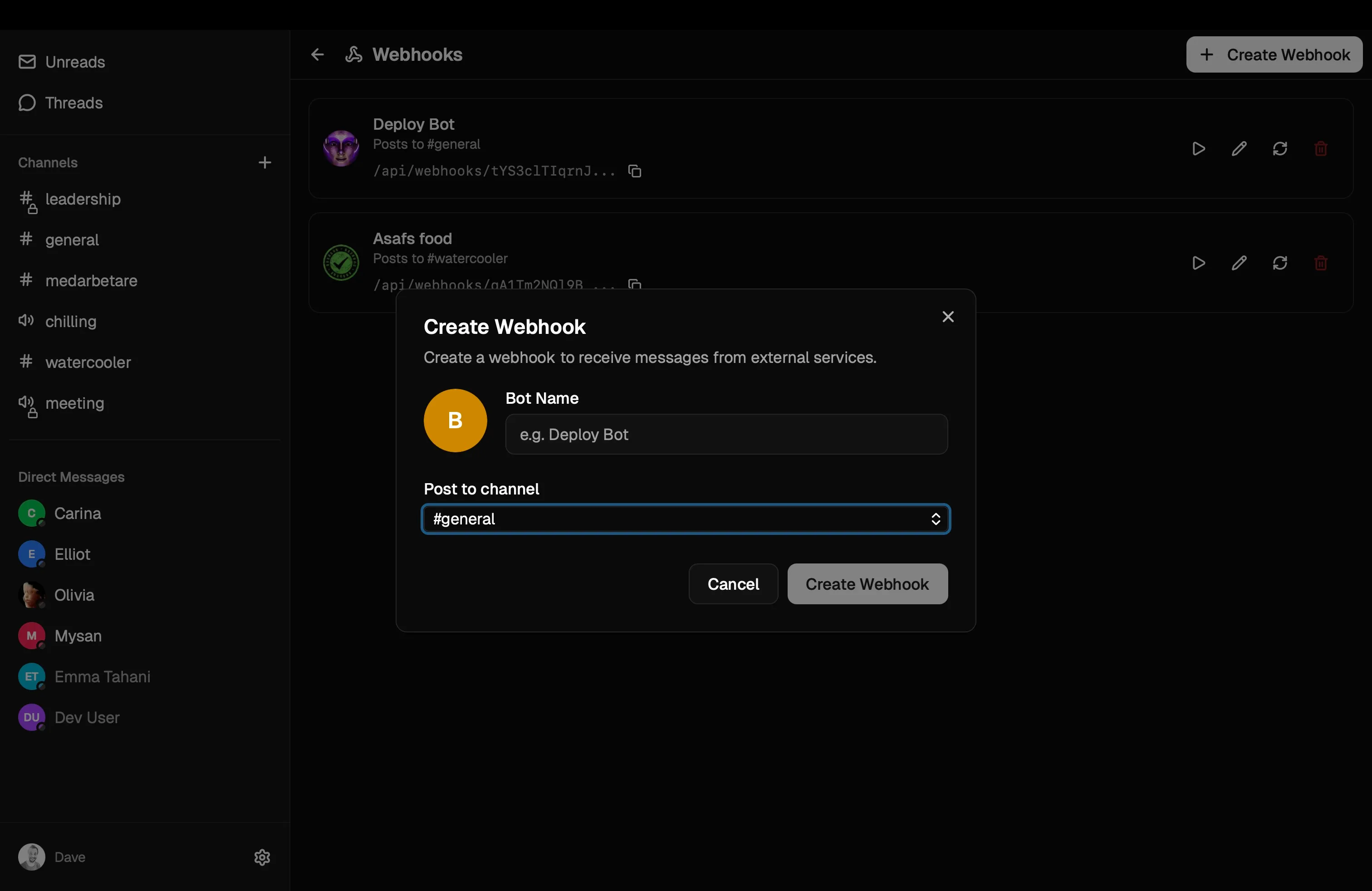 Creating a webhook to receive deployment notifications